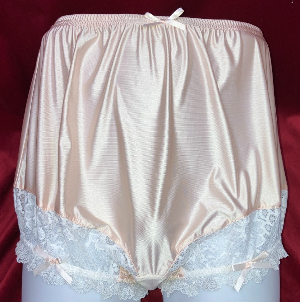 1X 2X Mushroom Gusset Granny Panty Silky Nylon Satin Brief Sissy Vintage styl