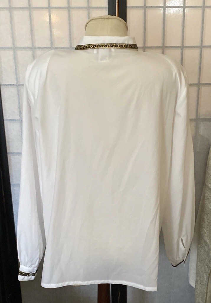 Ms. Bond VTG 80/90s Blouse Wom 40/Est. 2XL Wht Secreta Blouse Ribbon Trims 51”B