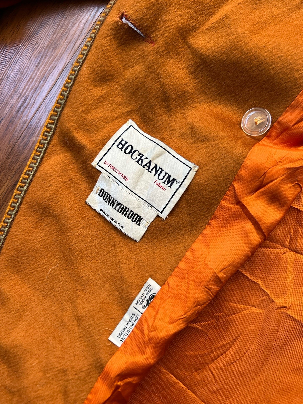 Vintage 60s 70s Wool Blend Coat Jacket Orange Yellow Trim Mod Hippie FLAWS READ