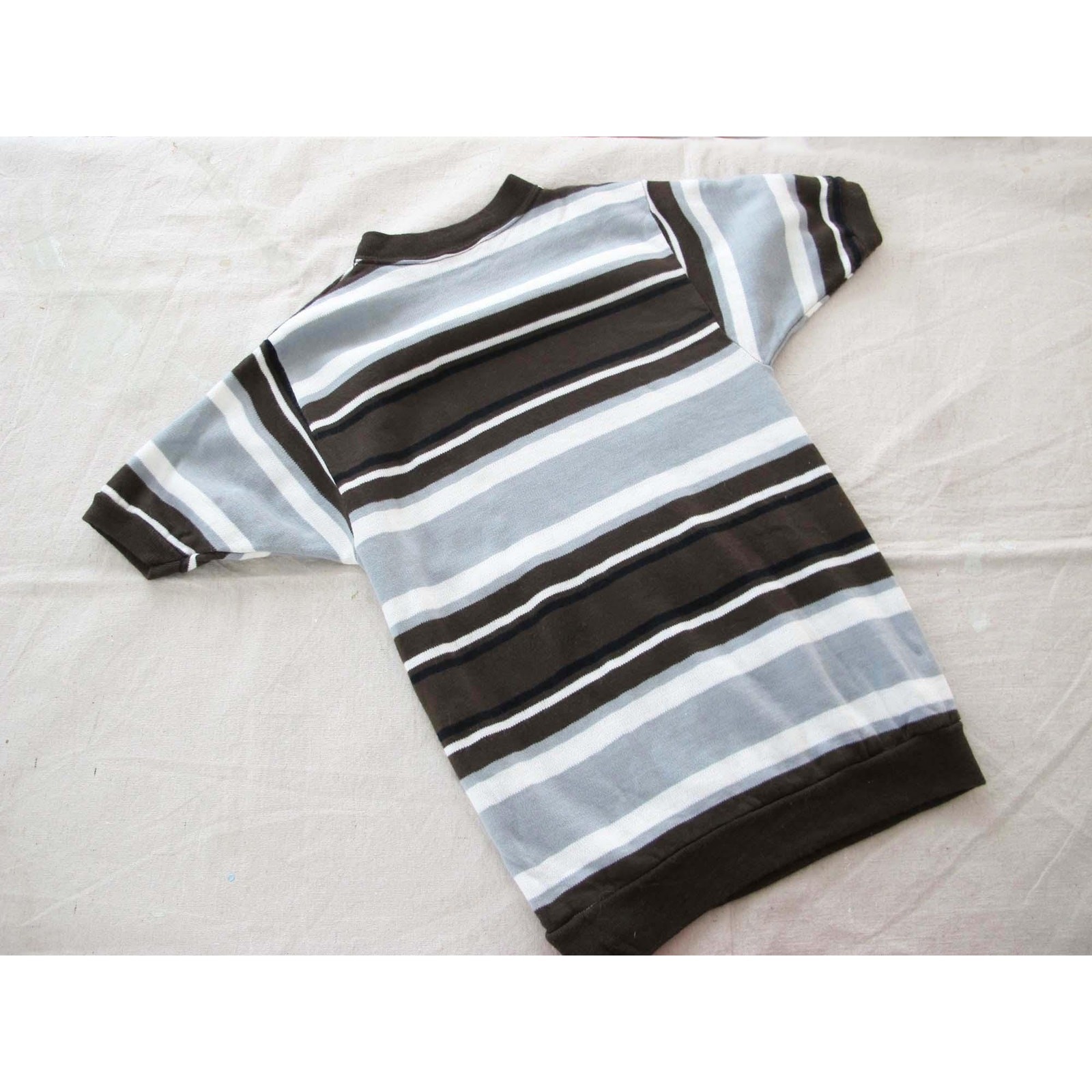 Vintage 70s Brown Grey White Stripe Shirt S M
