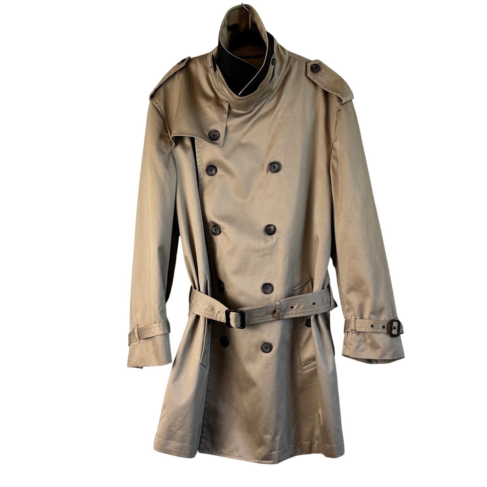 Banana Republic Trench Coat Tan Khaki Double Breasted Belted Classic Preppy Chic