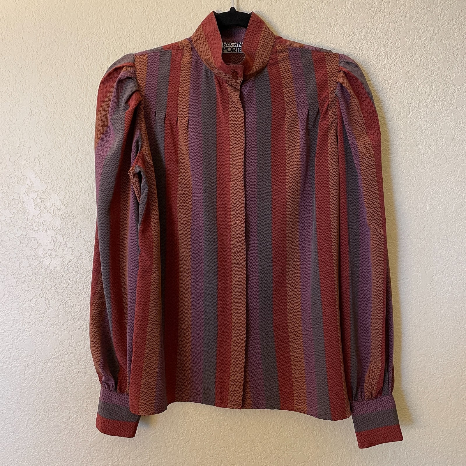 Vintage 70s Retro Secretary Blouse Regina Porter Striped 2 Piece Skirt Set XS/S
