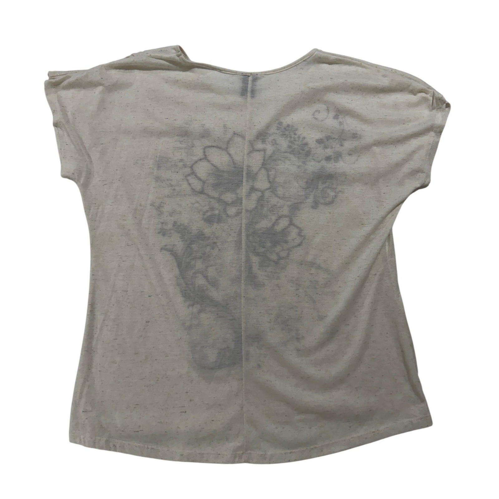 Plus Size 1X Cream Floral Scroll Graphic Linen Blend Dolman Tunic Top