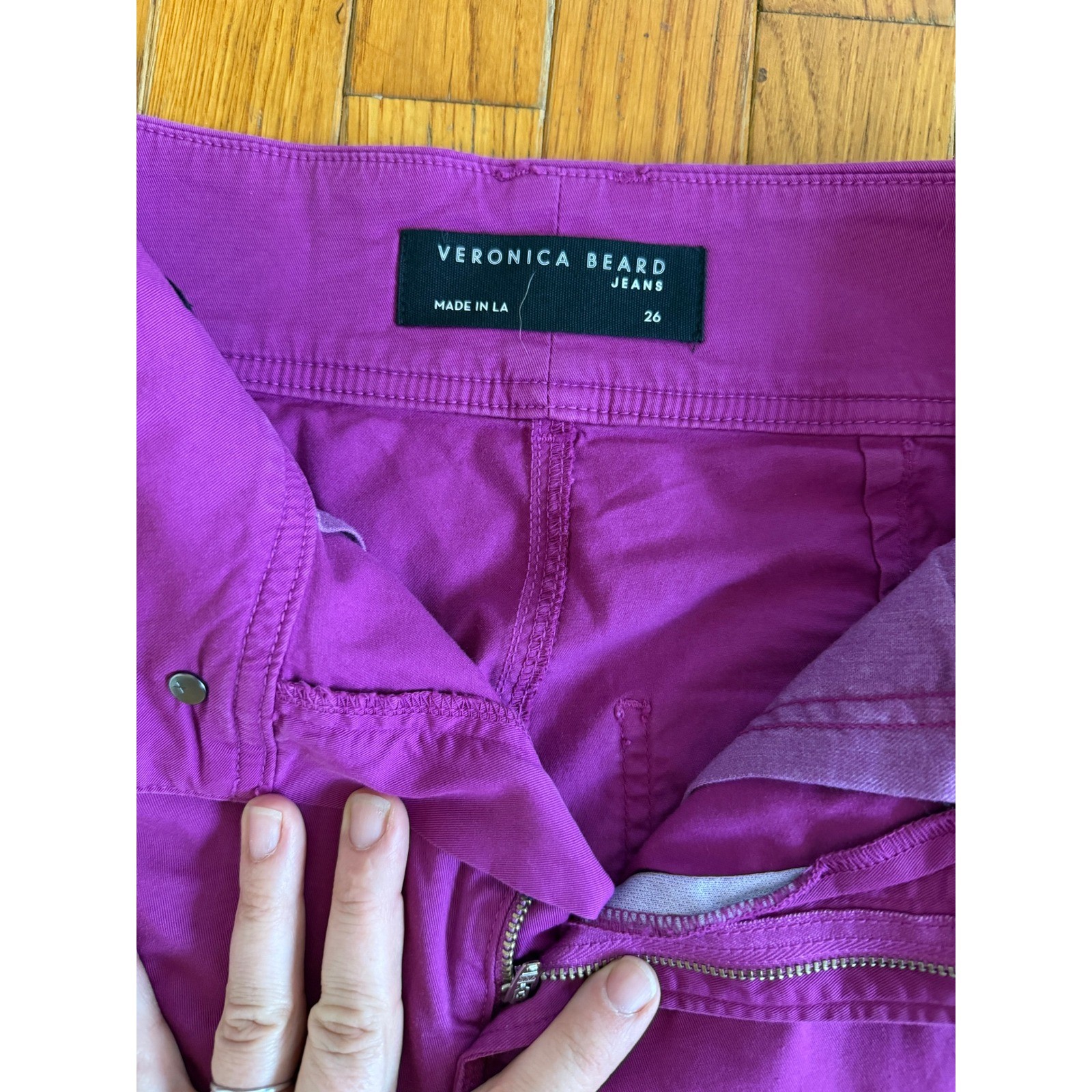 Veronica Beard Jeans Belisa Wide Leg High Rise Cargo Pants Magenta Size 26