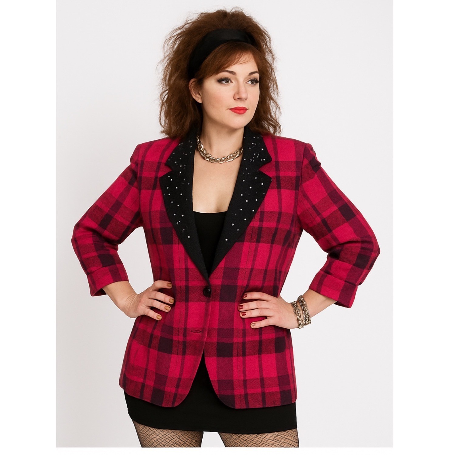 Criscione NY Cache Vintage 80’s Plaid Rhinestone Embellished Blazer Jacket