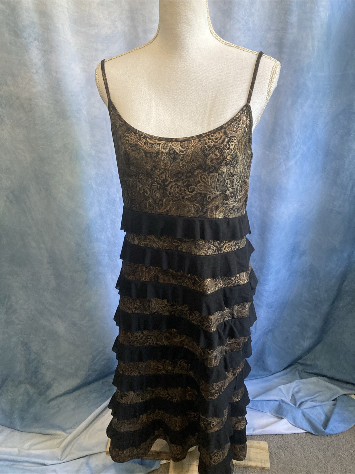 VTG 90s Y2K Svetlana Canada Whimsigoth Paisley Metallic Tiered Ruffle Dress 10