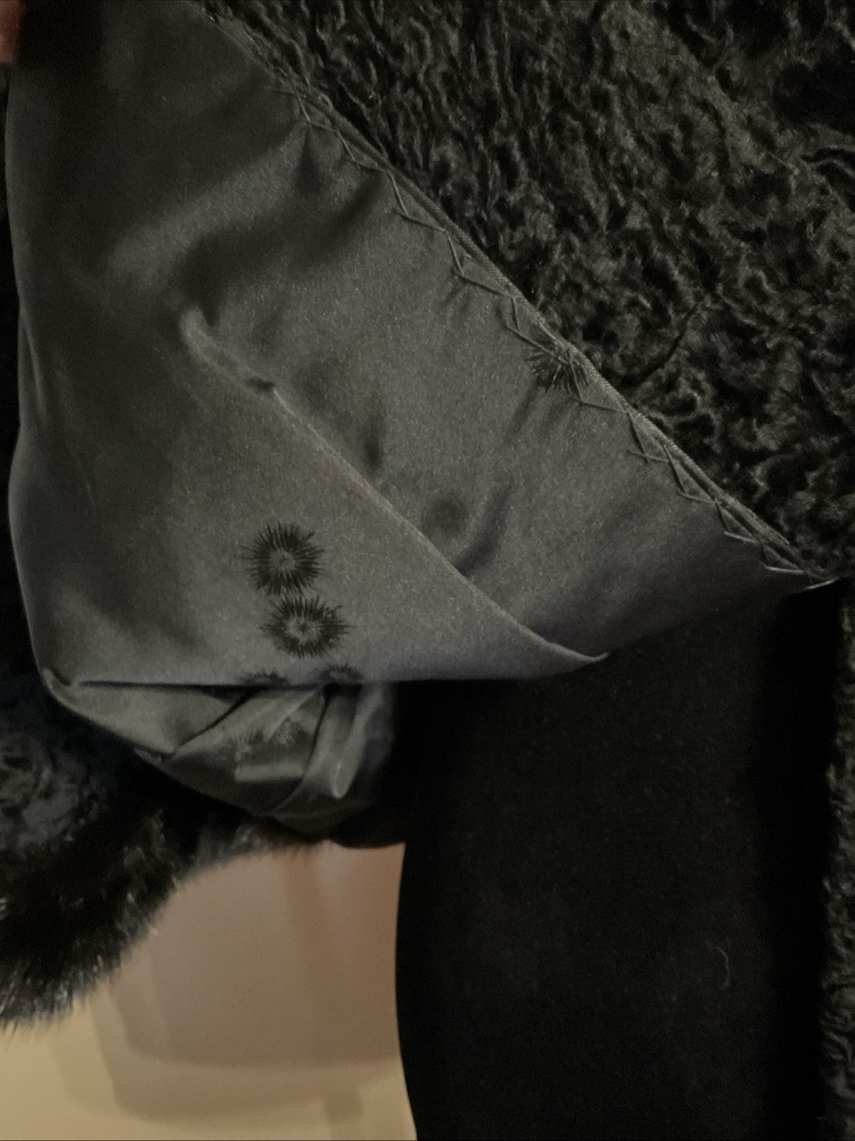 Vintage 1960s Black Curly Lamb Jacket Dark Brown Mink Collar, Black Fur Jacket