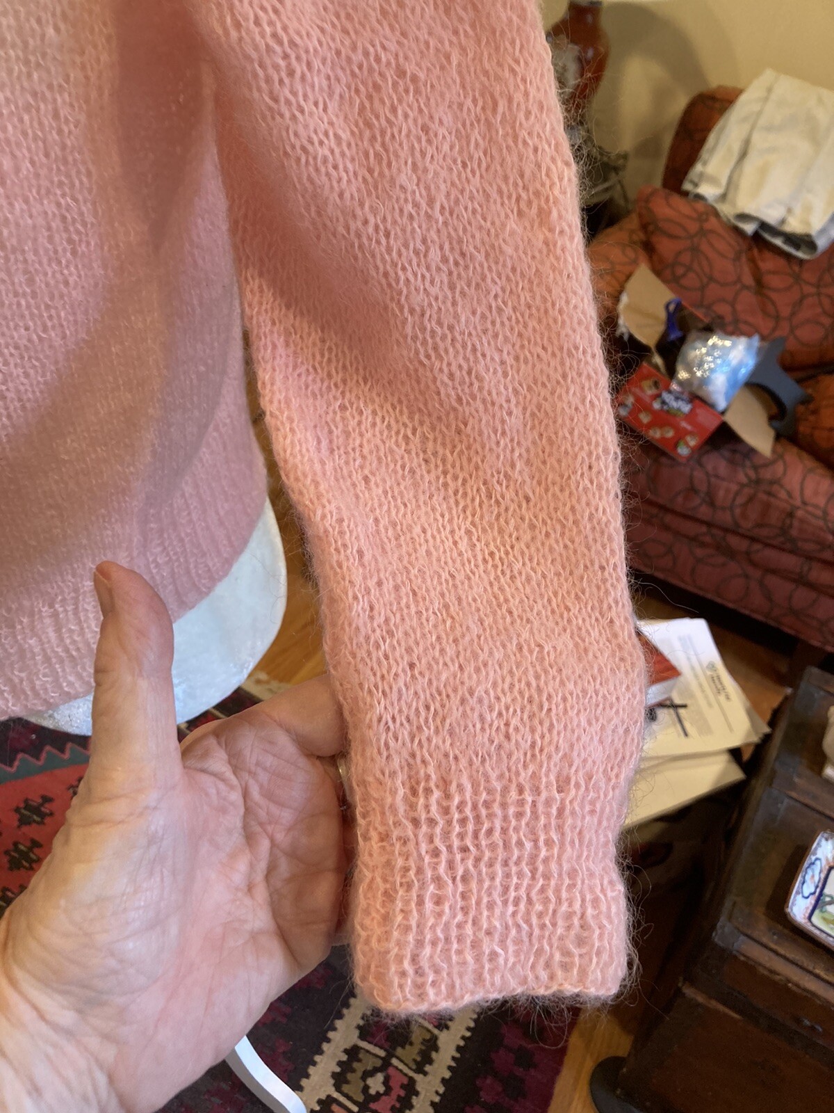 Vintage 1950’s McMullen Import Pink Hand Knit Mohair Blend Cardigan Fab! Sz M