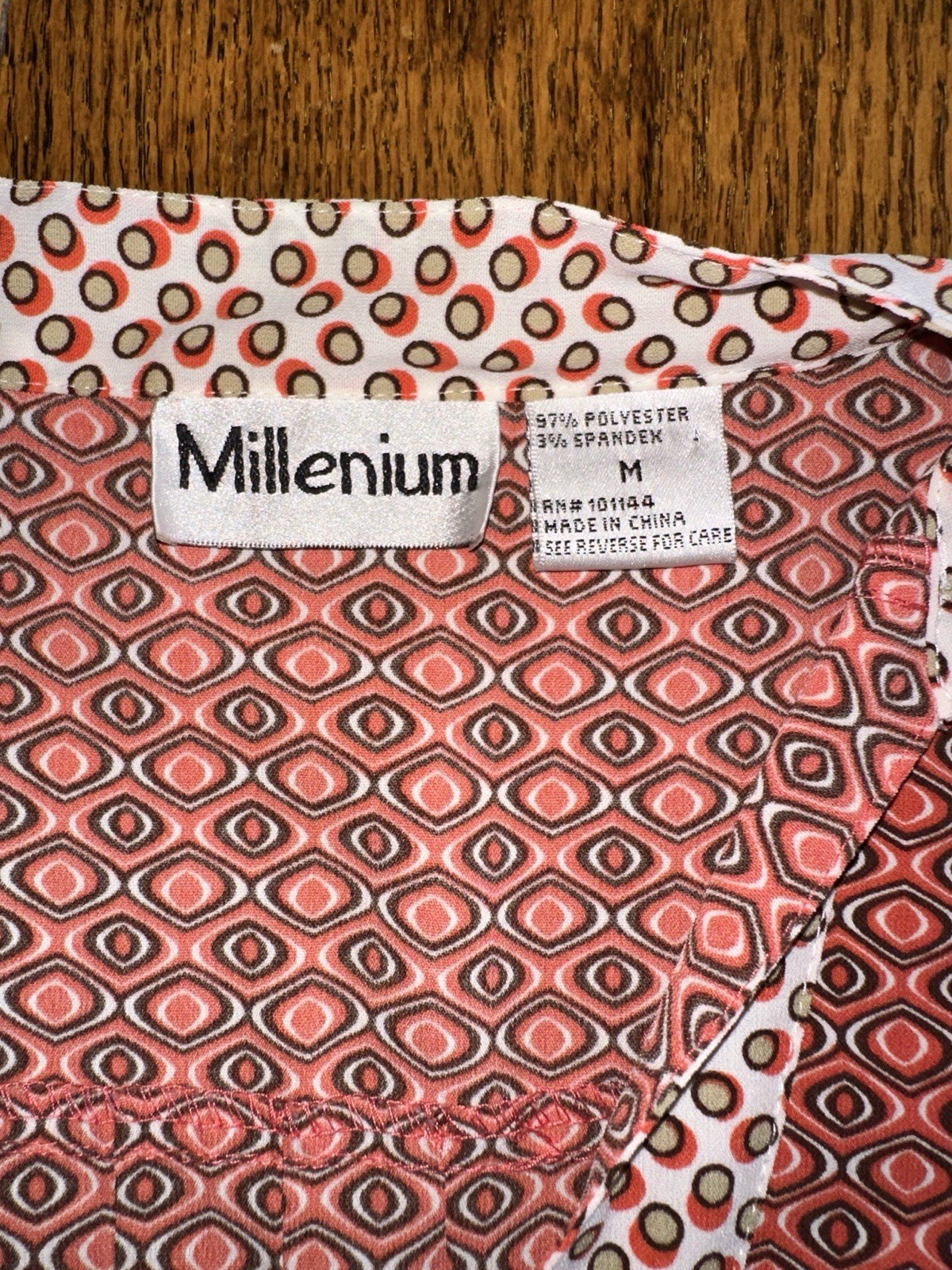 Vtg 90s Y2K Top Shirt Millenium Orange Geometric Medium Hippie Boho Chic Retro