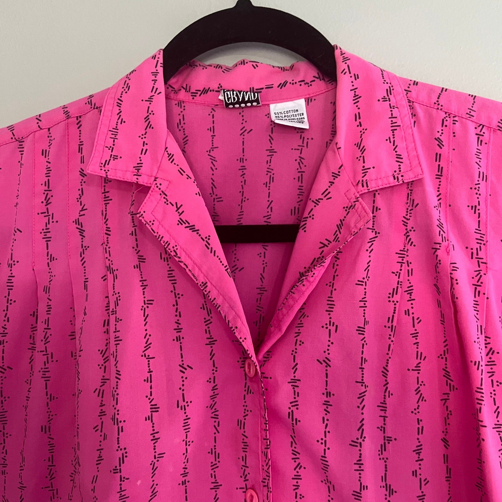 Vintage Grand Design Pink Geometric Stripe Button Up Blouse Short Sleeve Size 10
