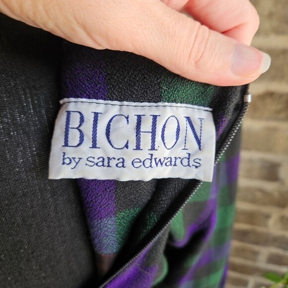Vintage Bichon Green And Purple Plaid Dress Size 6