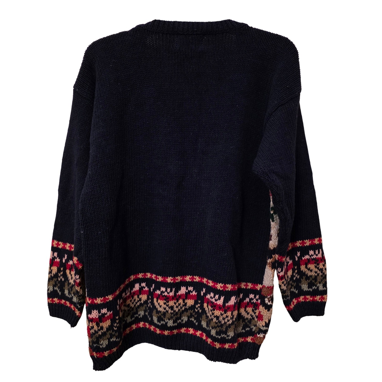 Stitches In Time Vintage Floral Paisley Knit Cardigan Navy Blue Granny Large