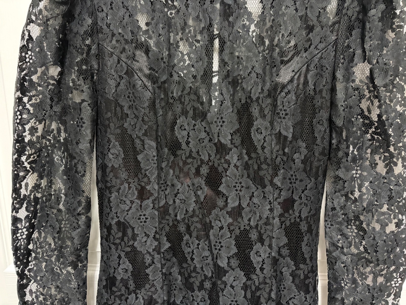 vtg Scott McClintock 80s Black dress Lace bodice drop waist Brocade satin bottom