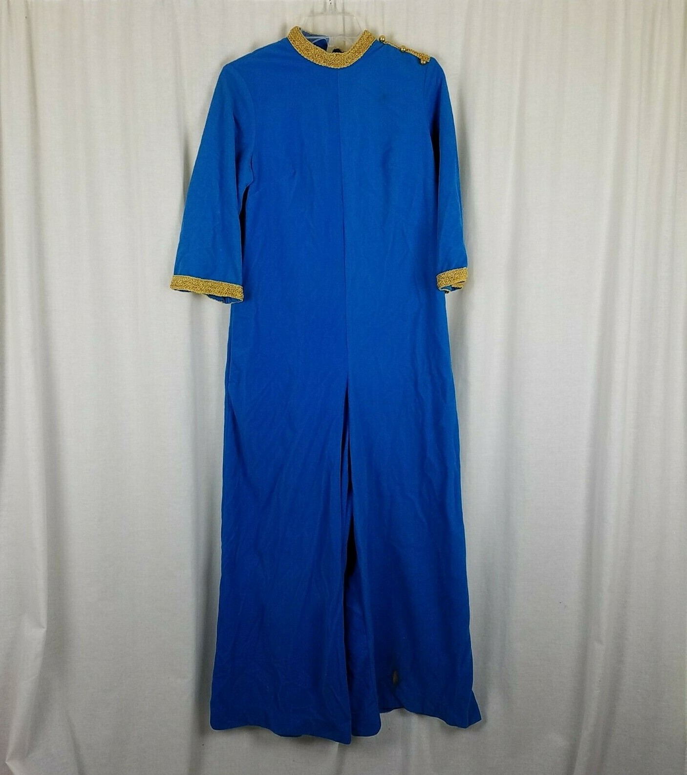 Lisanne Loungewear Blue Velour Pantsuit Jumpsuit Culottes Womens 16 60s 70s MCM