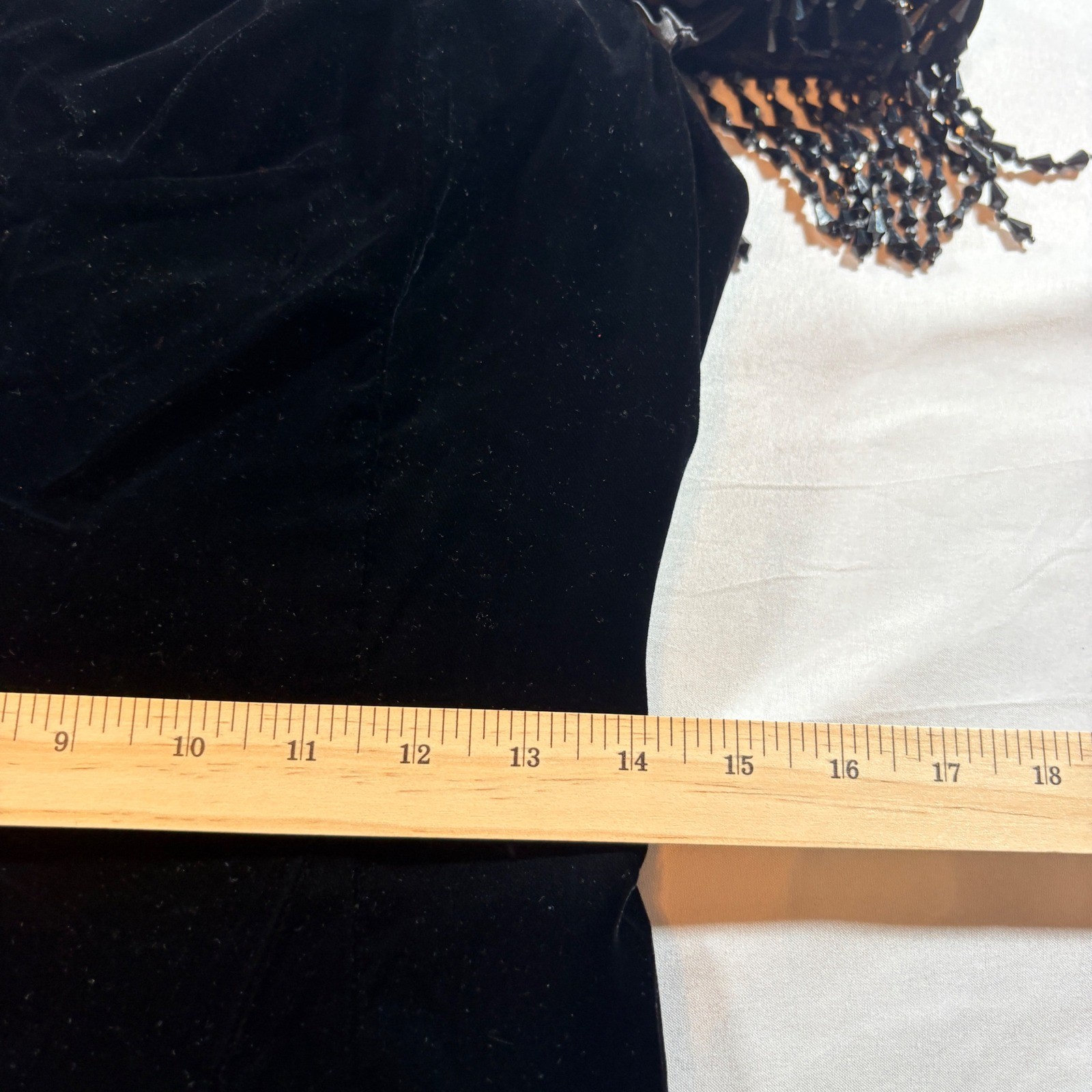 Victor Costa Velvet Beaded Fringe Dress Womens S Black Off Shoulder Cocktail 80s