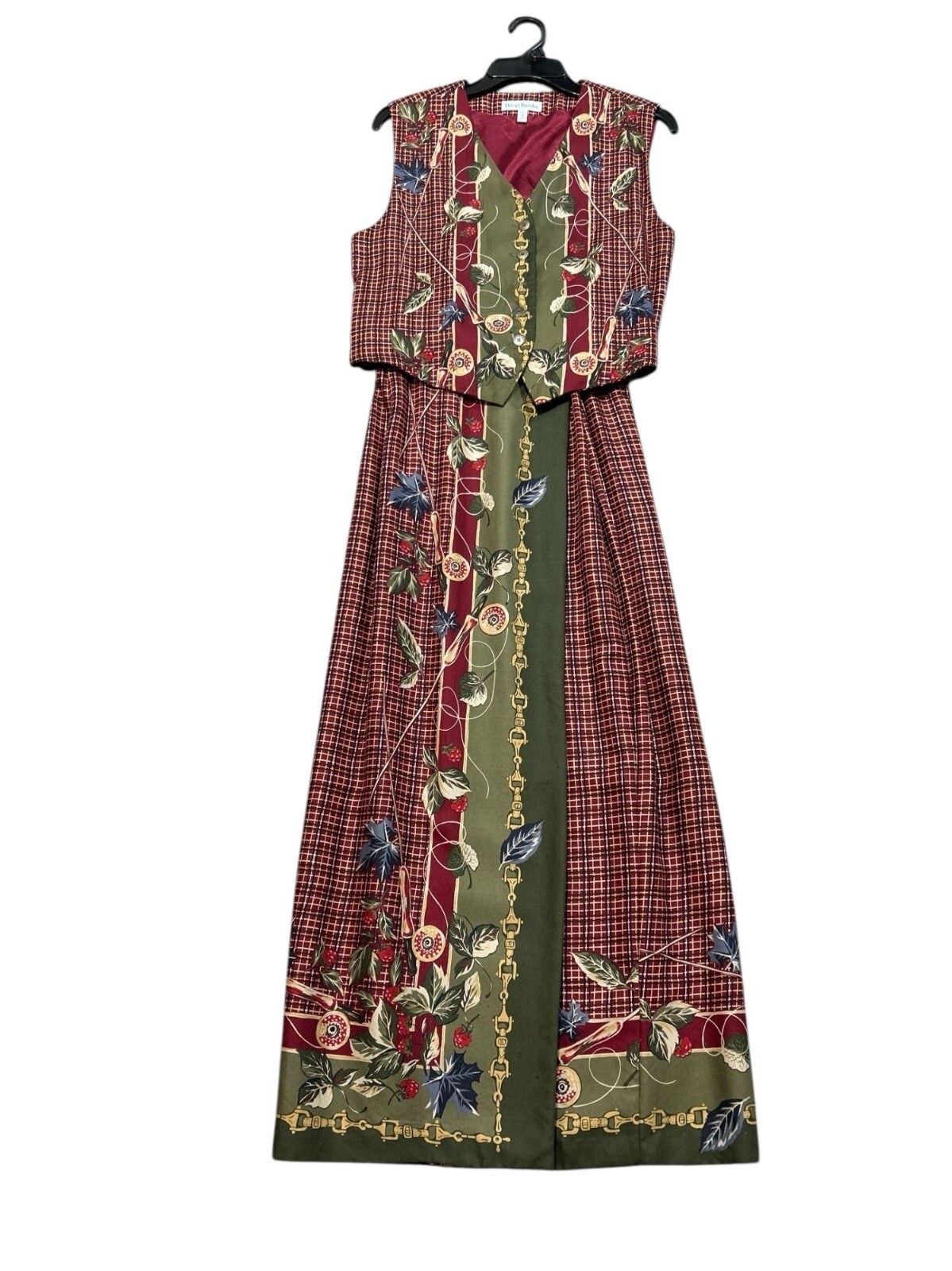 VTG David Brooks Womens Size 4 Plaid Skirt & Vest Set W Floral Details Wrap Zip