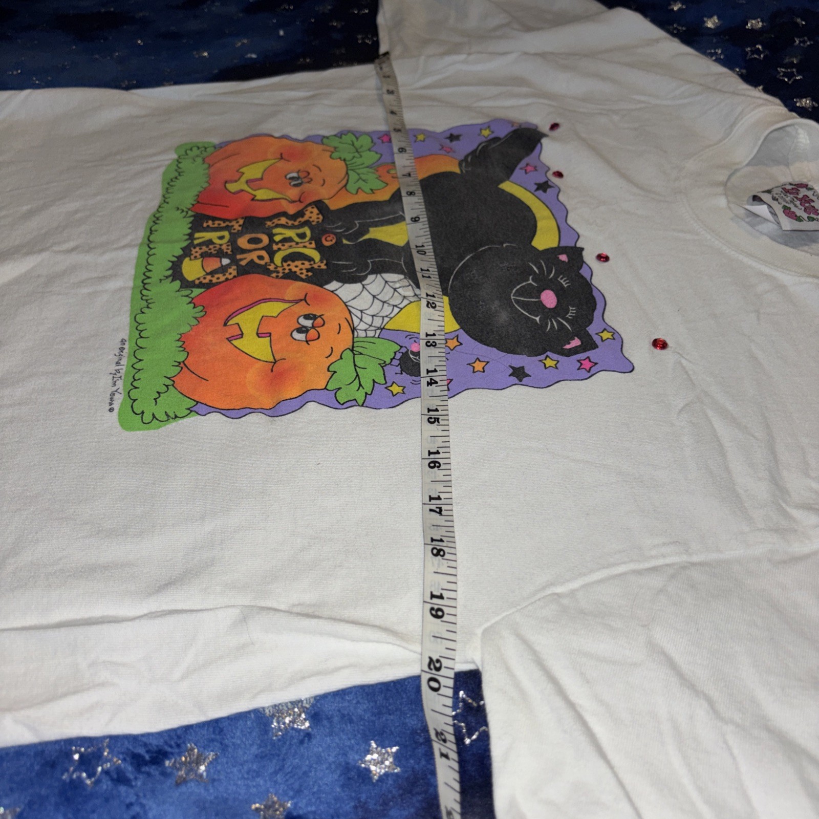 Vintage 90s Trick Or Treat Cat With Pumpkins Im Yours Brand With Pink Rhinestone