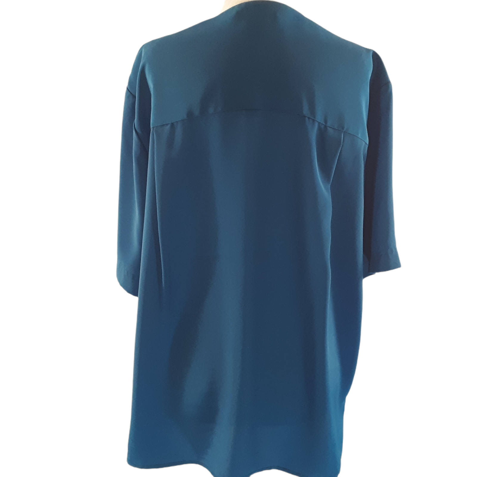 Ship 'N Shore Career Dress Blouse Top Size 14 Blue Classic Metal Buttons Pockets