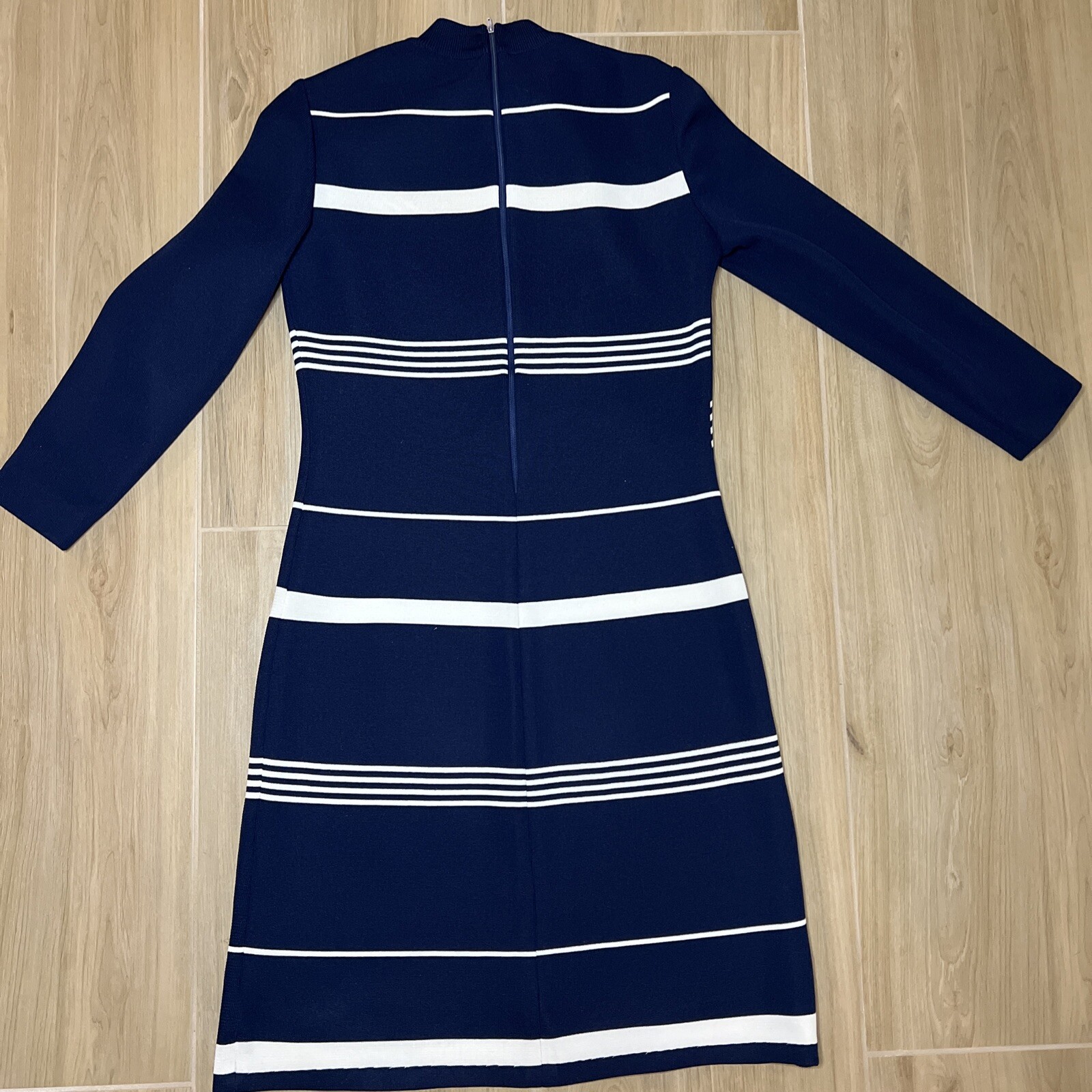 Vintage Import Corner Mod Sheath Dress 10 70s Midi Mock Neck Costume Blue