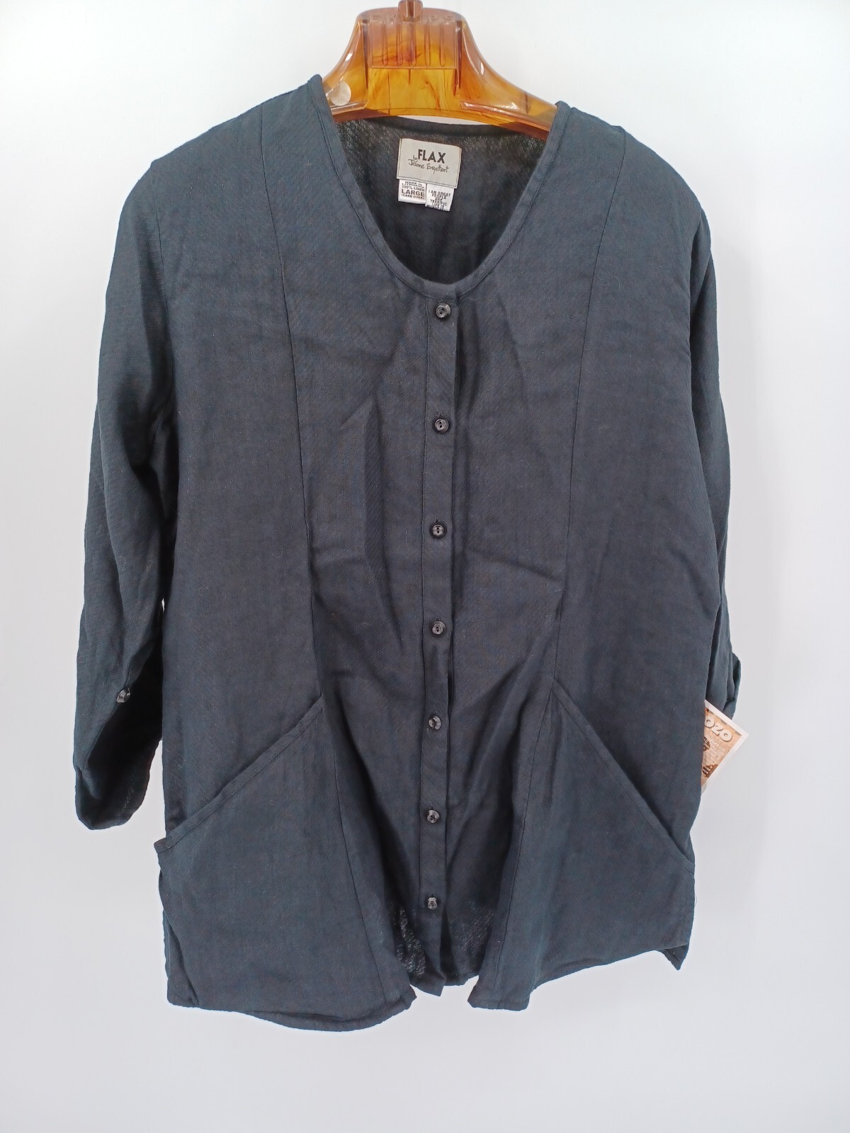 NOS Vintage Classic Lagenlook FLAX Jeanne Englehart Black Linen Jacket New Large