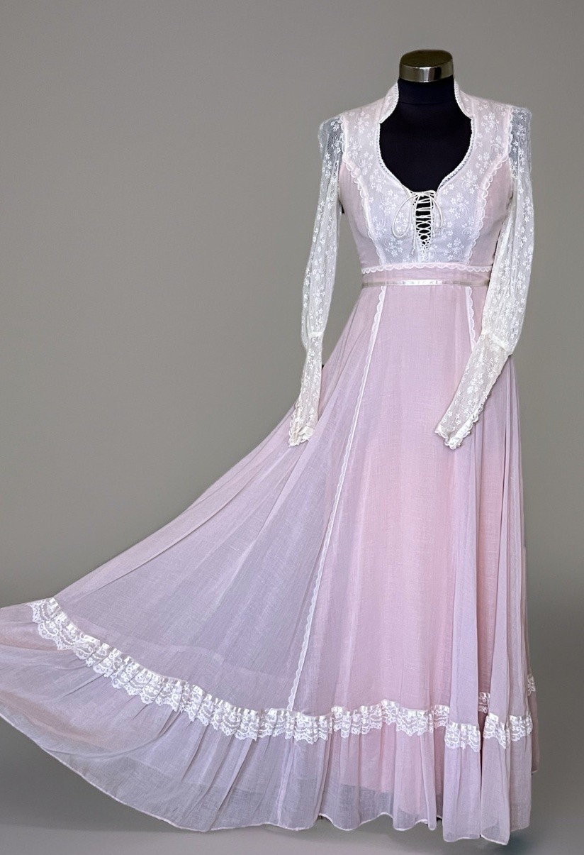 Vintage Jessica McClintock Gunne Sax Corset Lace Up Prairie Dress Size 7