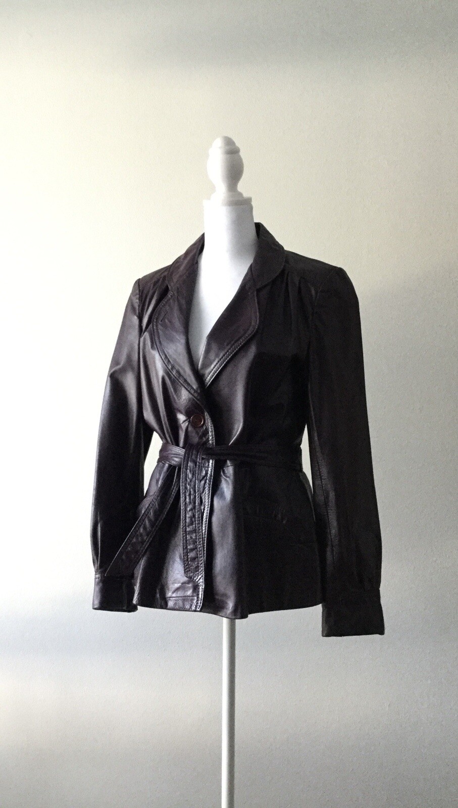 Vintage 70s Winlit Leather Belted Jacket Sz 11 Small/medium Wine Purple (084)