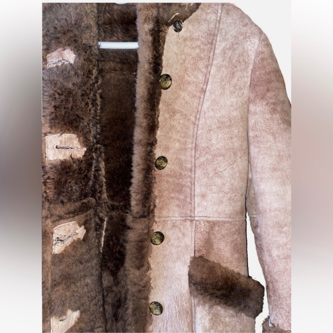 Vintage NorthSide Fashions Brown Sheepskin Shearling Coat Size 14