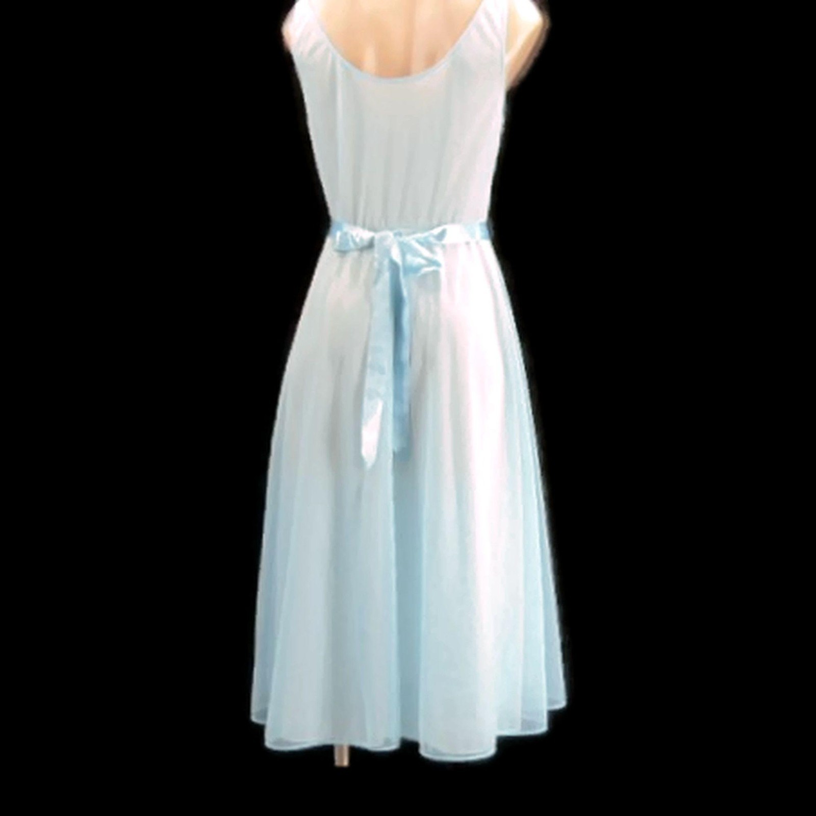 Vanity Fair Vintage 50s Blue Nightgown Size 32 Ribbon Trim Double Nylon Lace