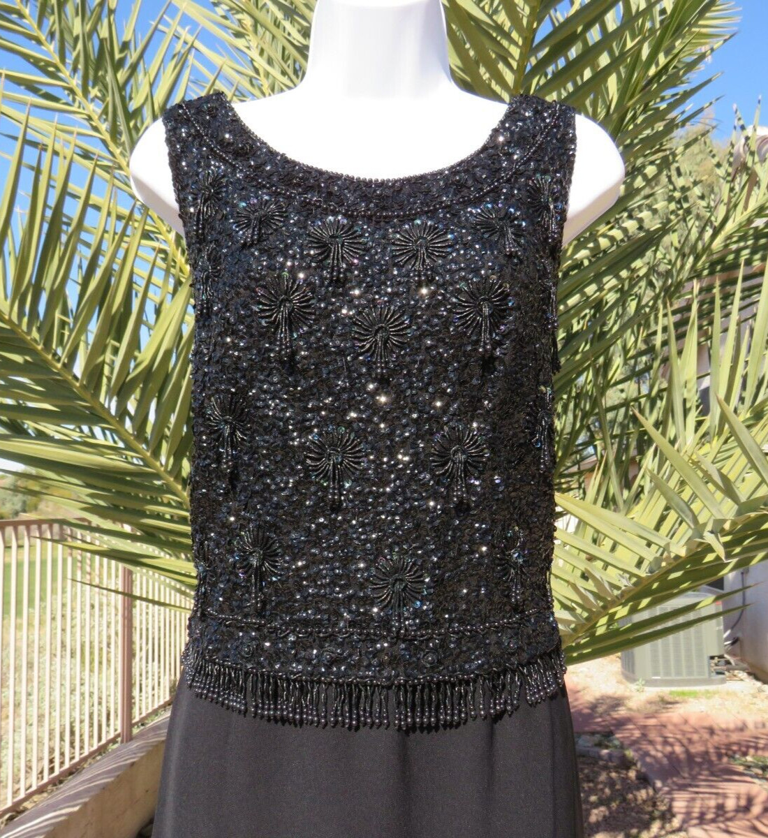 VTG 1960s 70s HOUSE OF GOLD BLACK SEQUIN BEADED TOP & SKIRT OUTFIT