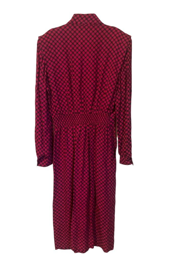 PEDESTAL Vintage Pink & Black Checkered Pleated Collared Midi Dress Size 10
