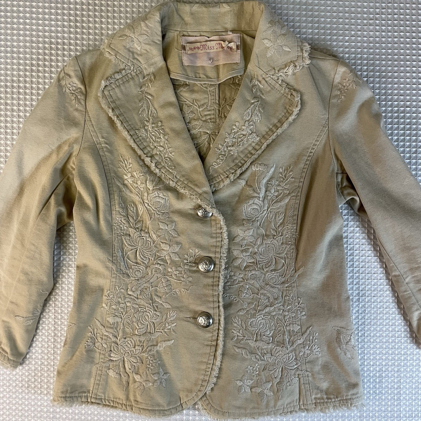 Vintage Y2k Miss Me Pink Embroidered Western Boho Blazer Jacket Size Small