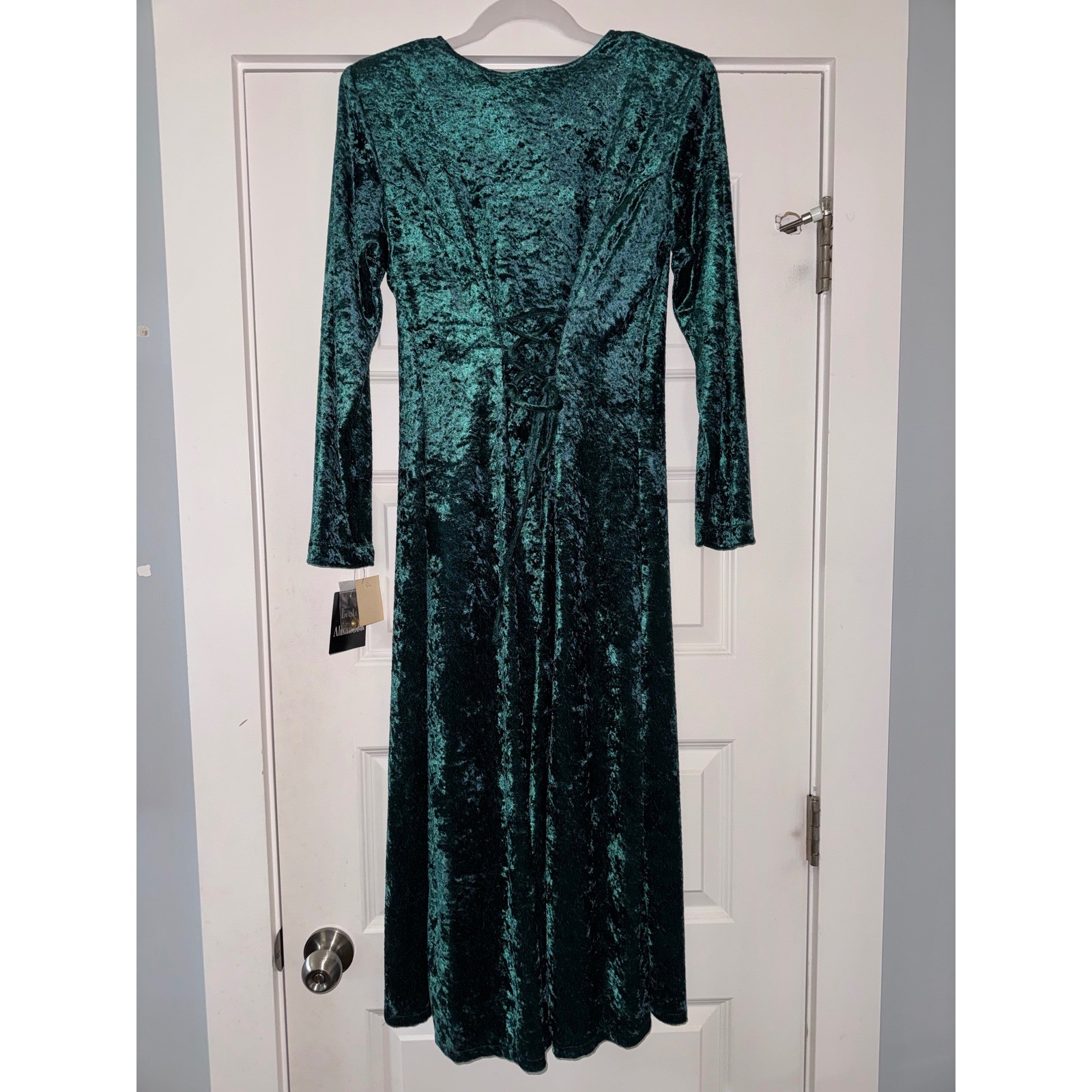 Vintage 90s Brett Alixander Emerald Green Crushed Velvet Maxi Dress NWT Size 8