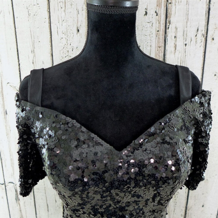 Vintage MODI off-shoulder Sequin encrusted Wiggle Dress