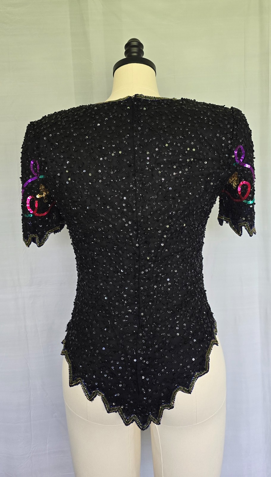 VTG Laurence Kazar Y2K Millennium 2000 Beaded Sequin Top Silk Party Blouse