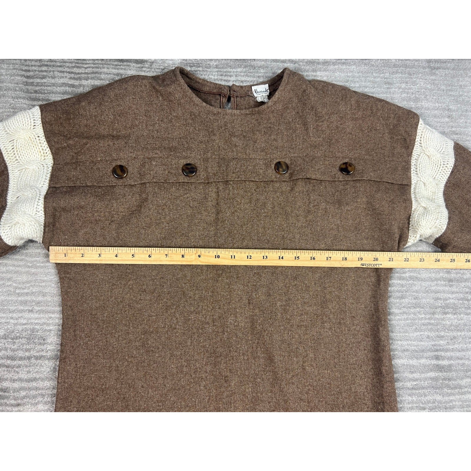 Harrods Dress Womens 38 Brown Wool Blend Midi Italy Cable Knit Button Detail