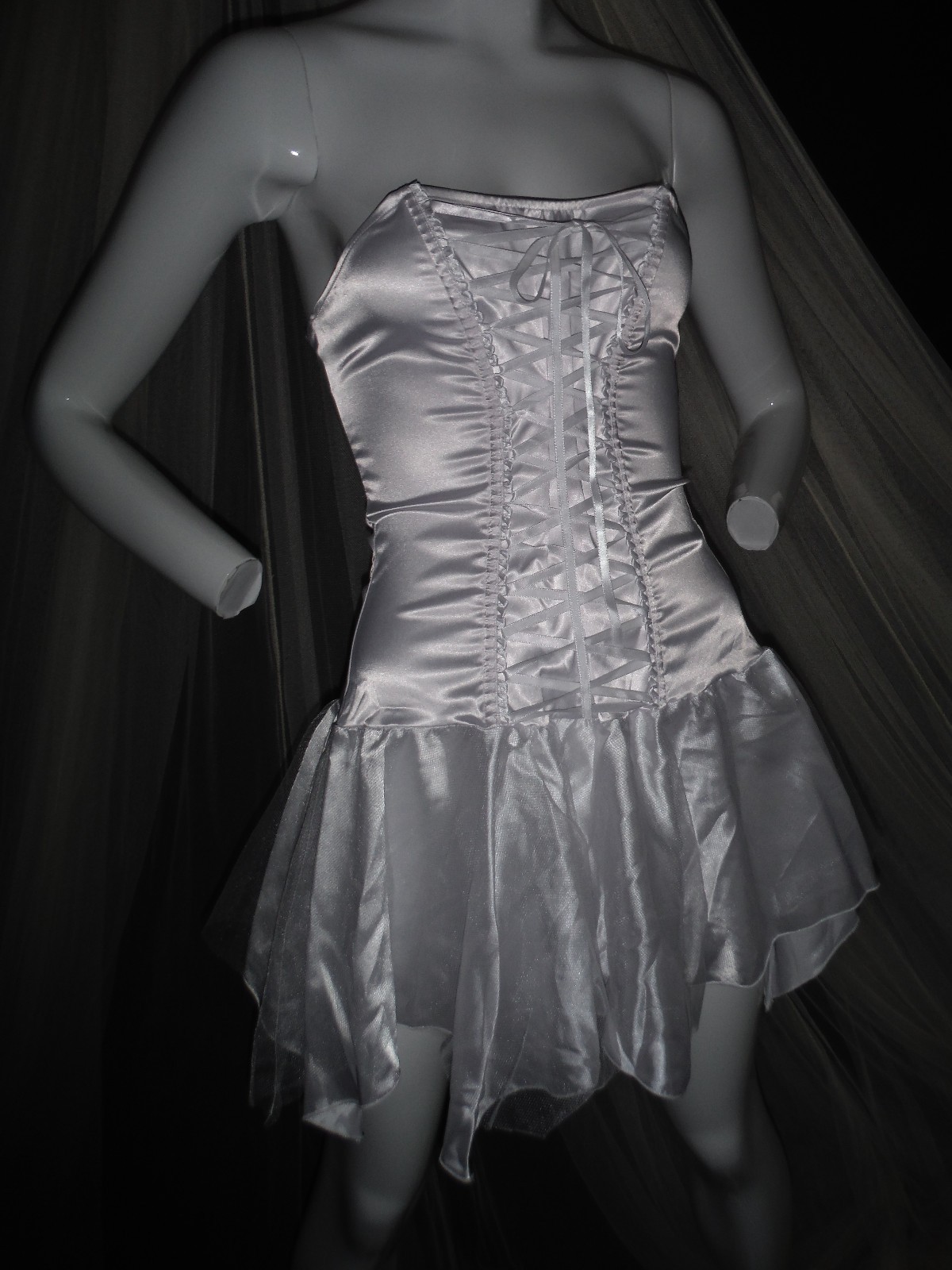 VTG Fredericks of Hollywood 90’s New Sexy!! White Lingerie Dress Tie Up Bodice S