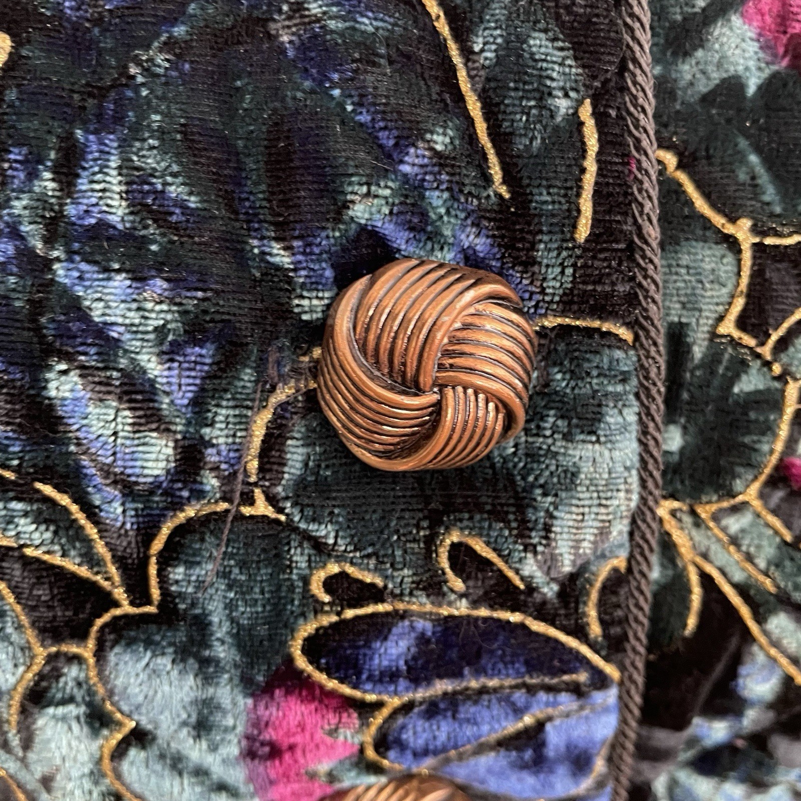 Vintage Velvet Embossed Jacket with Buttons Size Med Black Purple