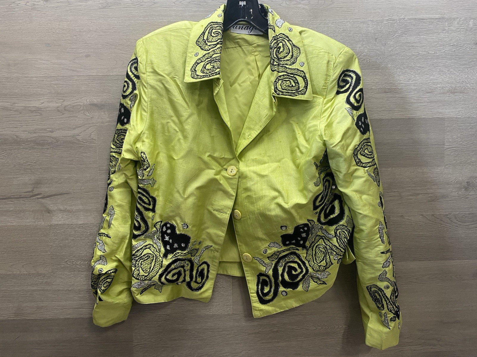 Vintage Anage Womens Green Blazer Floral Embroidered Art to Wear Heart SZ SM