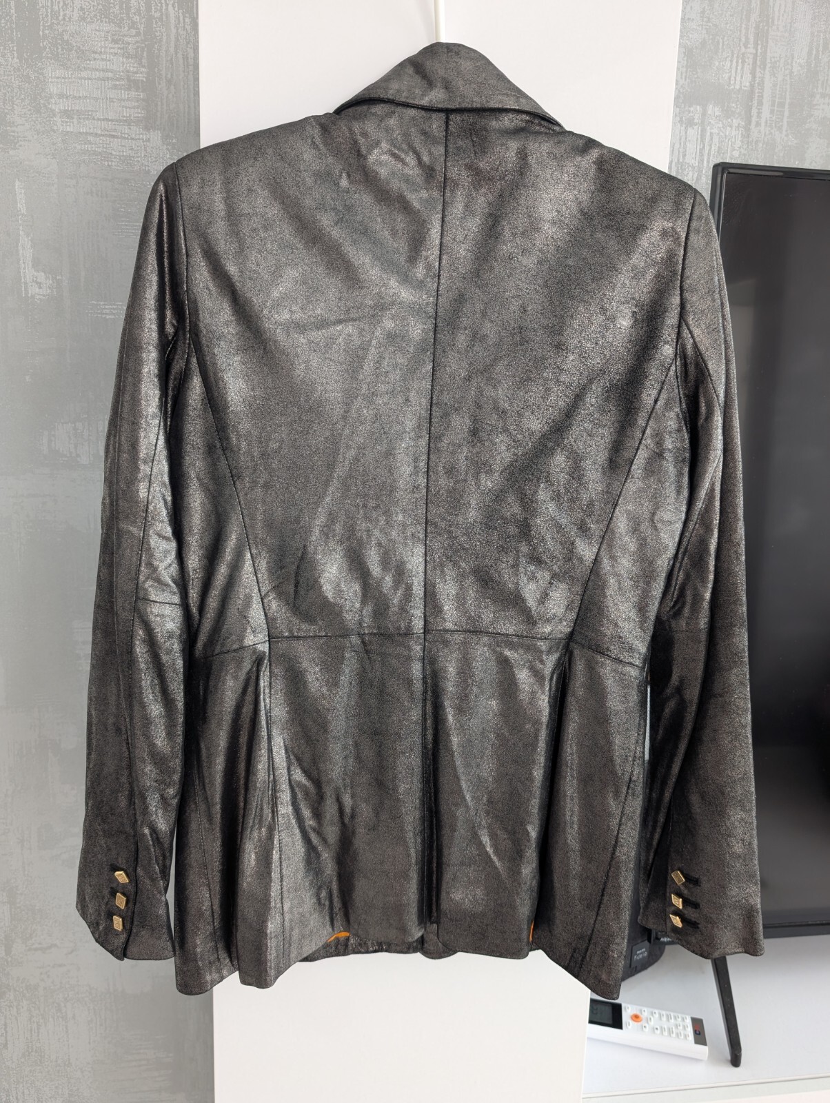 Versace Classic V2 Soft Shiny Leather Jacket Blazer Iridescent Metallic Gray M