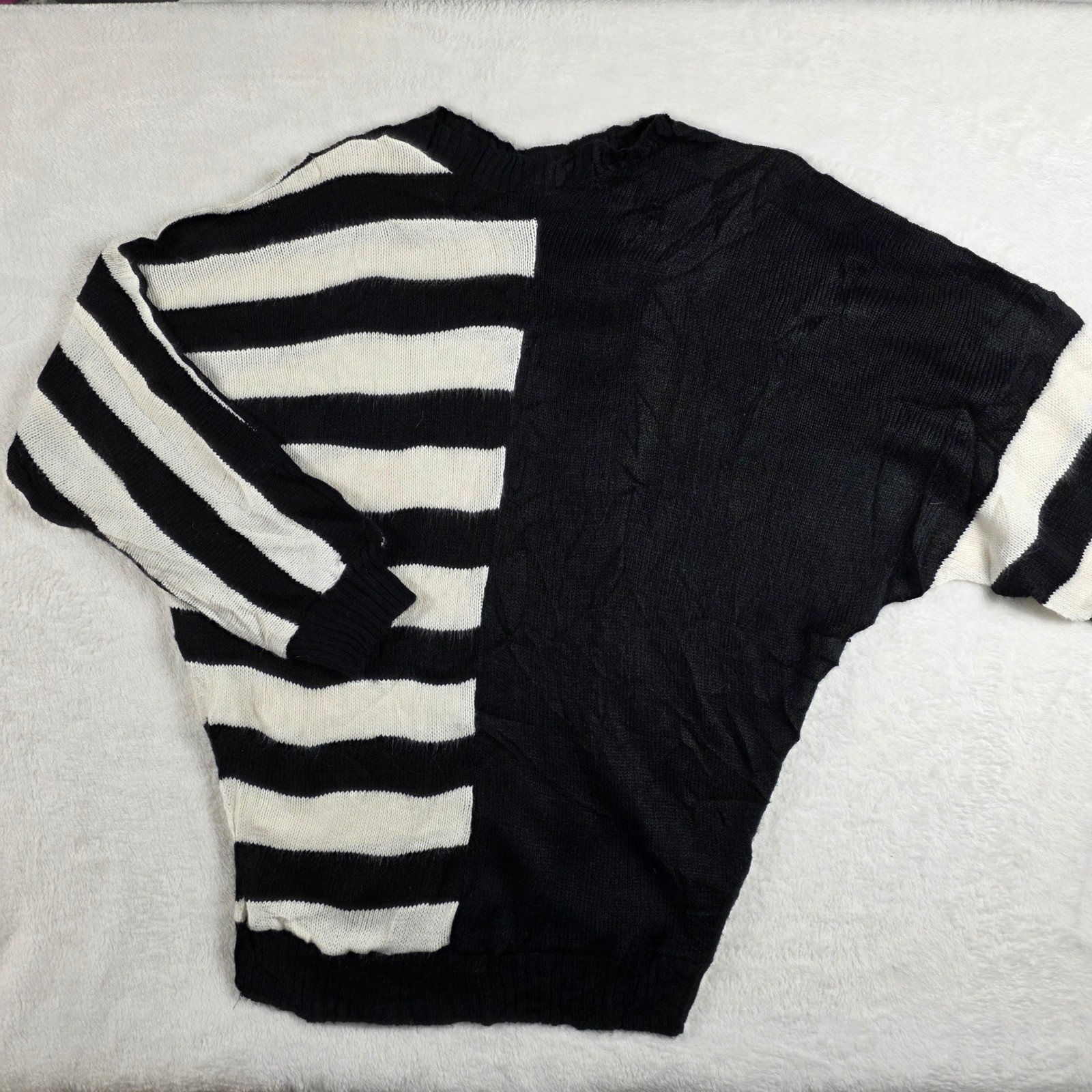 Teasers Knit Sweater Womens One Size Black White Striped Split Batwing Vintage