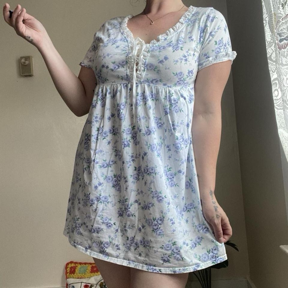 Vintage White Floral Mini Sleep Dress