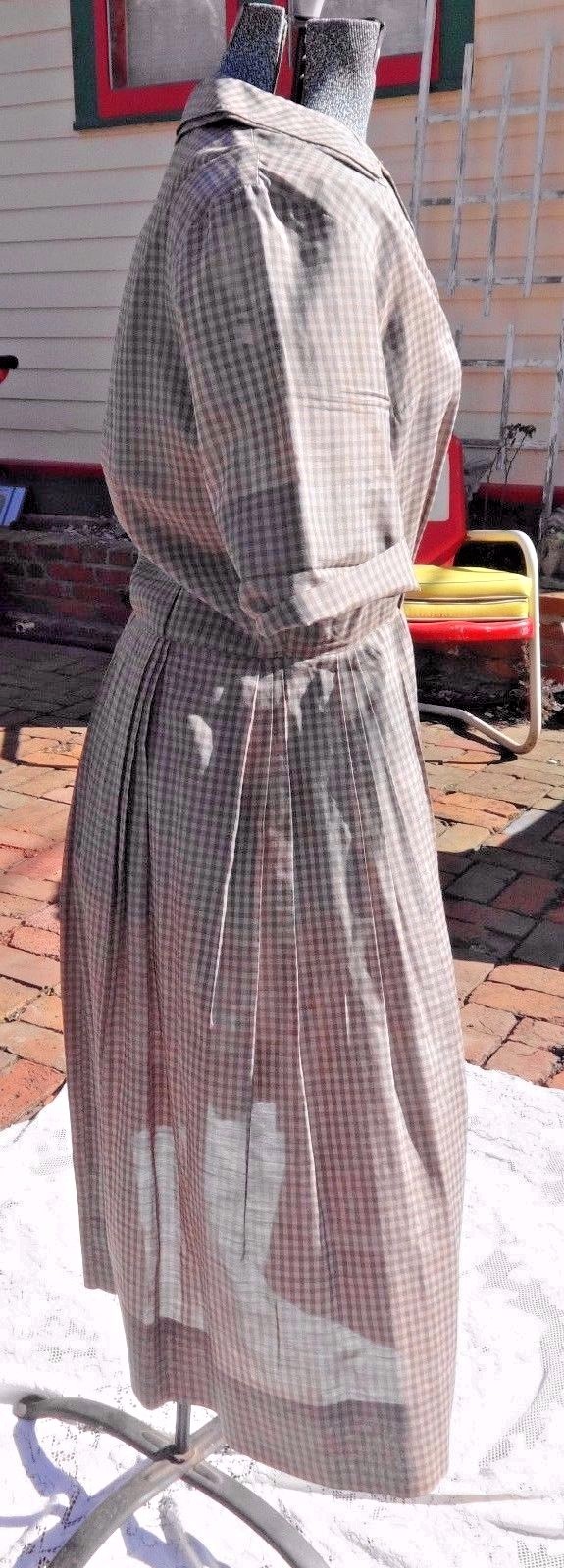 VINTAGE 1950’s – 60’s WESTBURY FULL SKIRT BROWN CHECKED DRESS MEDIUM
