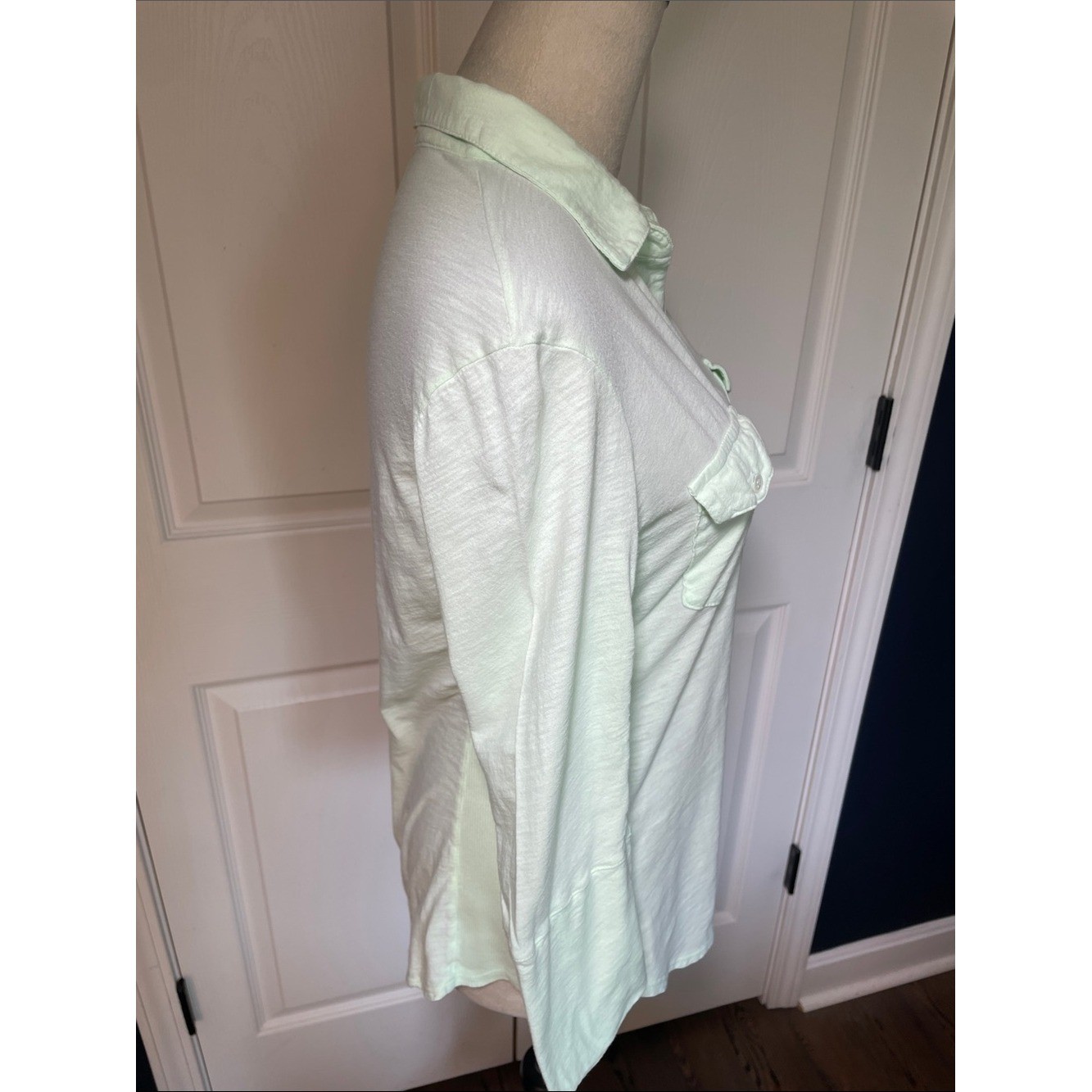 James Perse Sheer Slub Side Panel Sea Foam Green Button Down Shirt Size Large
