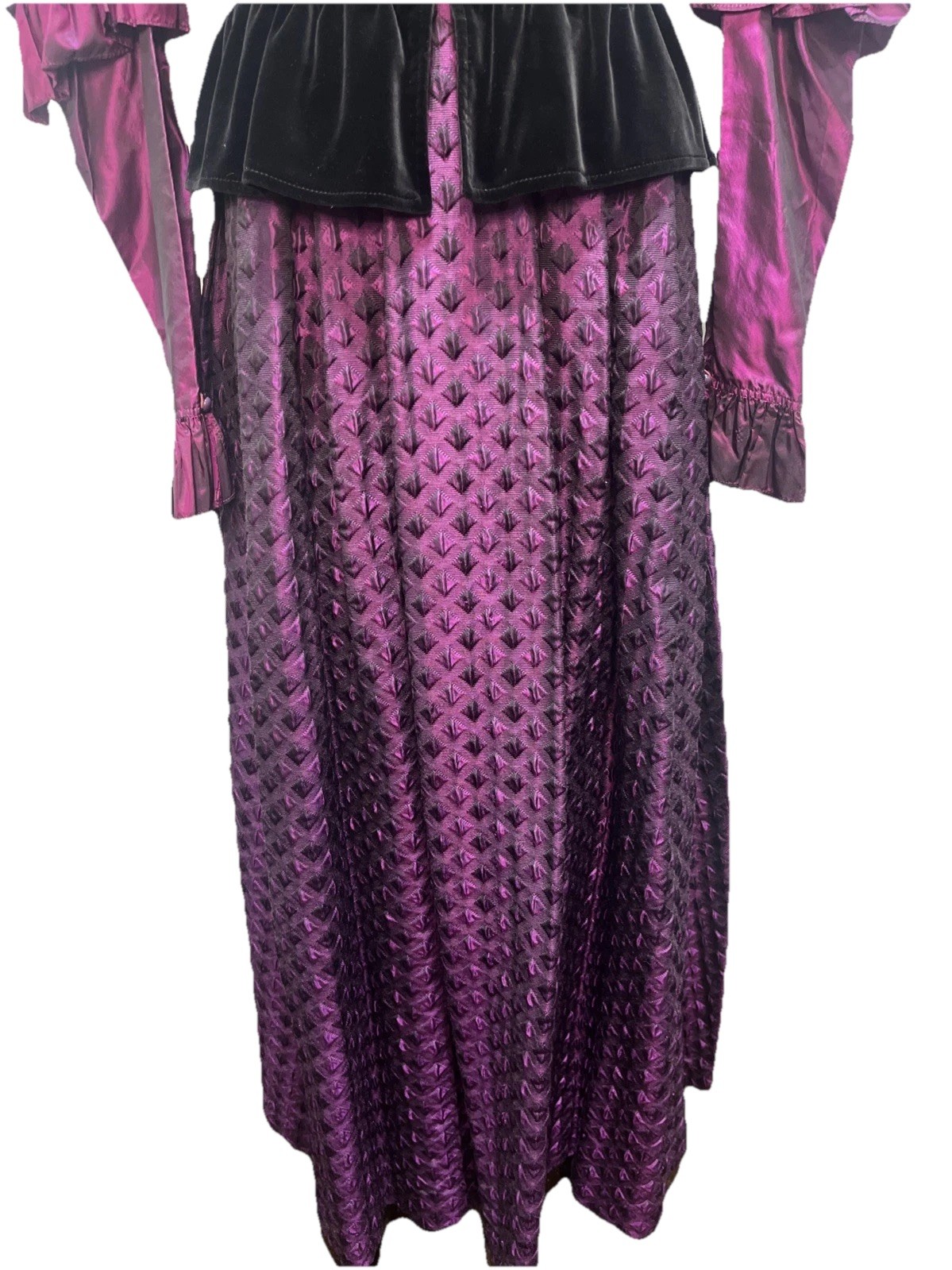 VTG YVES SAINT LAURENT 2pc Skirt and Top Blk/Purple Velvet/Taffeta/Wool/Silk 38