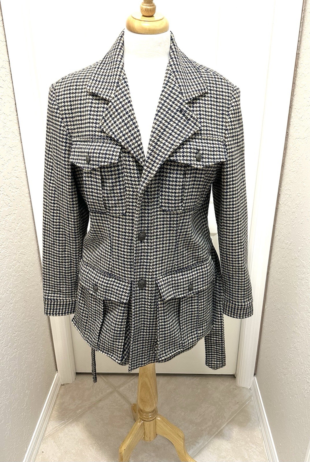 R.Z.R. Weatherwise Vtg Houndstooth Belted Blazer Jacket Quiet Luxury Career EUC