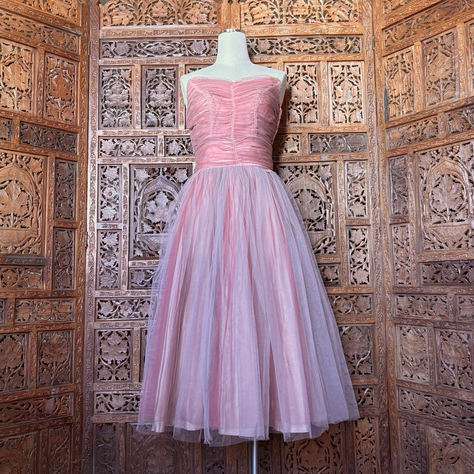 VtG 50s Party Dress Pink Sweetheart Tulle Prom 2 Pc. Skirt Top 34 Bust 28 Waist