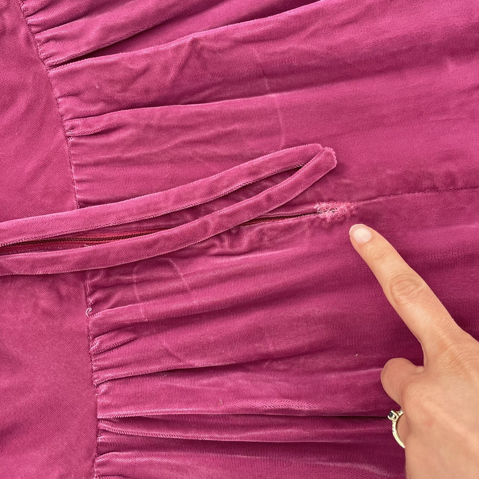Vintage VTG Purple Velvet Womens Maxi Dress w White Lace Trim Details Size S/M