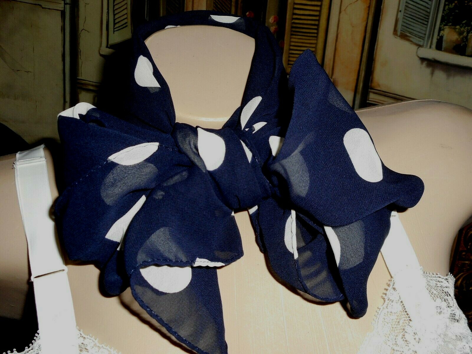 S Black White Tuxedo Full Slip Van Raalte & Polka Dot Chiffon Scarf & Headband