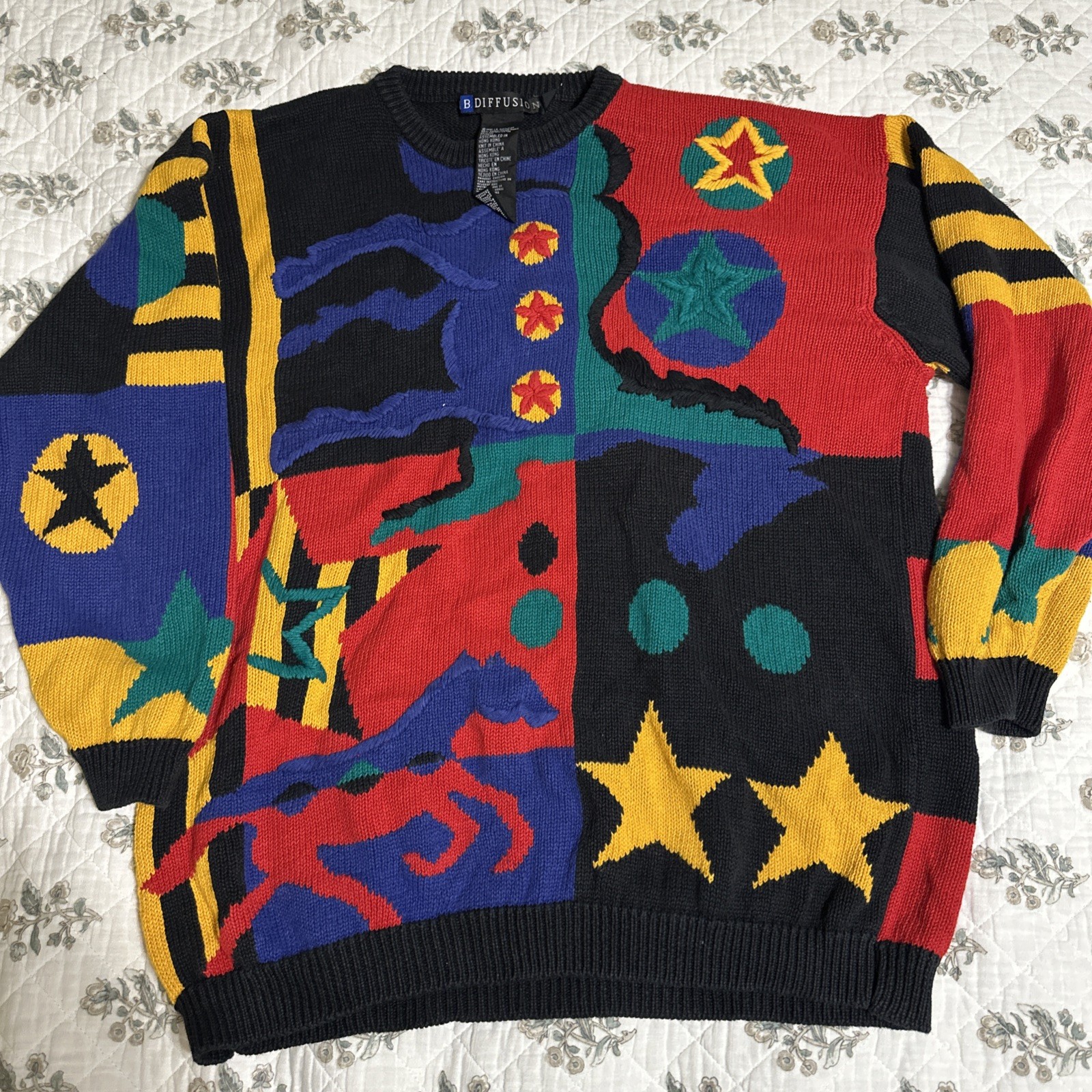 Women’s VINTAGE 1993 I.B. DIFFUSION RETRO 3D Knit Horse SWEATER L