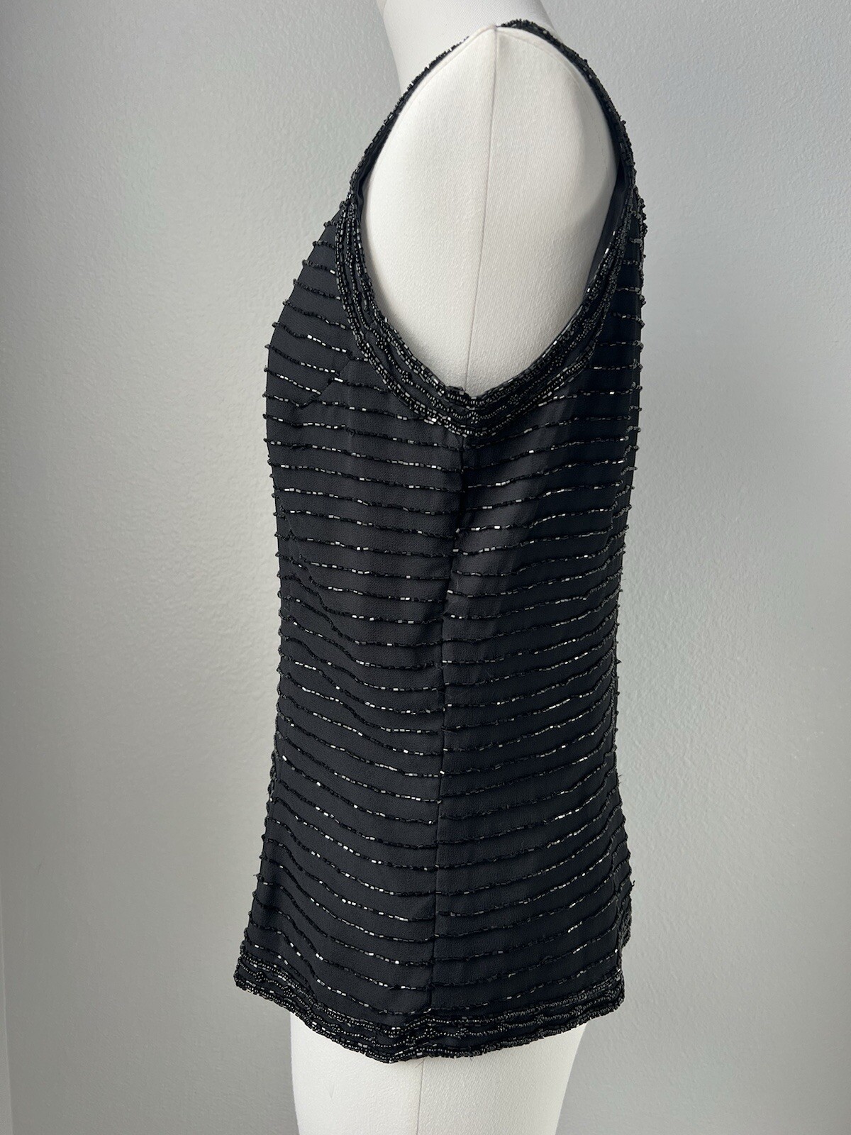 Vintage JKara New York Black Striped Beaded Sleeveless Evening Top Size M S/M